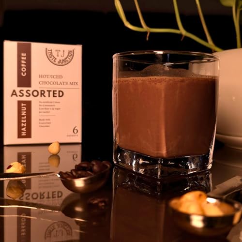 Image of Taste Junction Iced /Hot Chocolate Mix | Hazelnut & Coffee | Assorted Pack | 6 Sachets | <0.2G Sugar | Belgian Chocolate