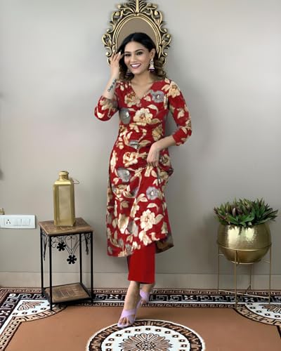 Image of GoSriKi Women's Cotton Blend Printed Kurta with Pant