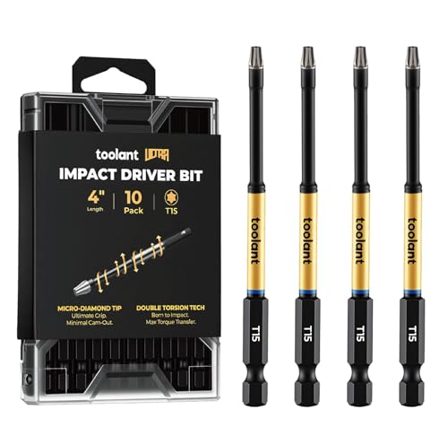 Image of toolant T15 4 inch Impact Torx Bits, 1 /4 inch Hex, S2 Steel, 10-Piece Set | Diamond-coated CNC tips grip screw heads, while strengthened magnets hold screws in tight spaces.