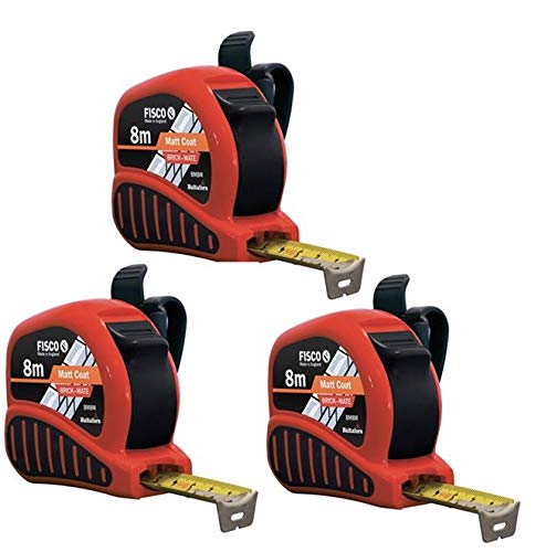 3 x Fisco 8m Brickmate Tape Measure 25mm Brick Breeze Block Builders FSCBMC08