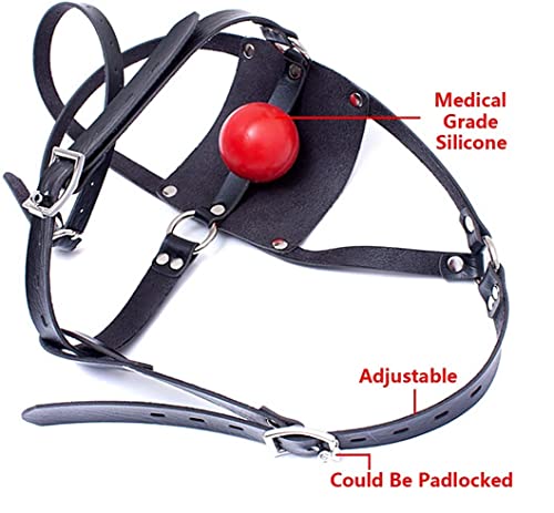 Image of Bondage BDSM Head Harness Mouth Ball Gag Mask Head Restraint Adjustable Breathable Sex Adult Toys Restraints Kinky Set Submissive,Black,One Size Fits All