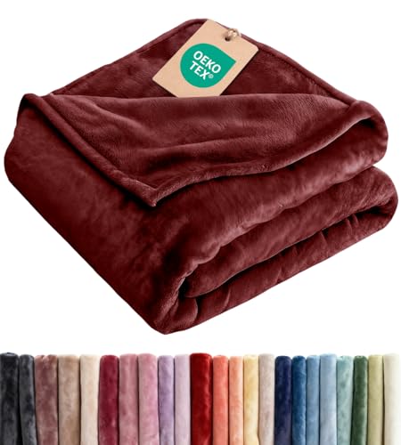 Ultra Soft Fleece Blanket Throw Size - Flannel Fleece Luxury Throw Blanket - Lightweight for Couch Bed Chair - Thick Warm & Breathable - All Season Cozy Fuzzy Anti-Static Microplush Bedding Burgundy