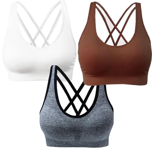 AKAMC 3 Pack Women's Cross Back Sport Bra 