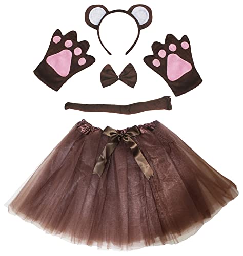 petitebelle Costume de singe Bandeau Noeud Papillon Queue Gants marron Tutu Set pour Lady - marron - Taille unique