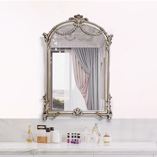 Miroir pour toilettes d'invités et entrées sombres style baroque argent