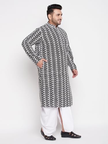 Image of Vastramay Plus Men's Pure Cotton Kurta And Dhoti Set || Classic Ensemble Of Lukhnowi Chikankari Kurta And Cotton Dhoti Set || Elegant For Holi & EID Celebration
