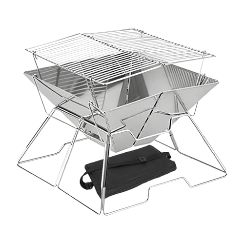 Hornillo de camping plegable de acero inoxidable para exteriores, estufa de camping de madera, para mochileros, patio, patio, jardín, pícnic, familia, amigos