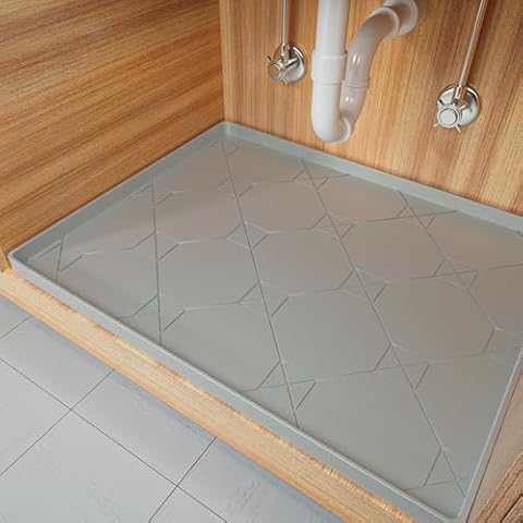 Under The Sink Mat, 28" x 22" Waterproof Drip Tray Silicone Under Sink Mat Liner, Flexible Cabinet Shelf Protector Fit 30inch Standard Kitchen Bathroom Cabinet Under Sink Organizer Cover