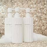 Stilvoller Shampoo- und Spülungsspender-Set mit 3 Stück – Moderne Duschseifenflaschen mit Pumpe und Etiketten – einfach zu befüllender Duschwaschspender für EIN sofortiges Badezimmer-Dekor-Upgrade