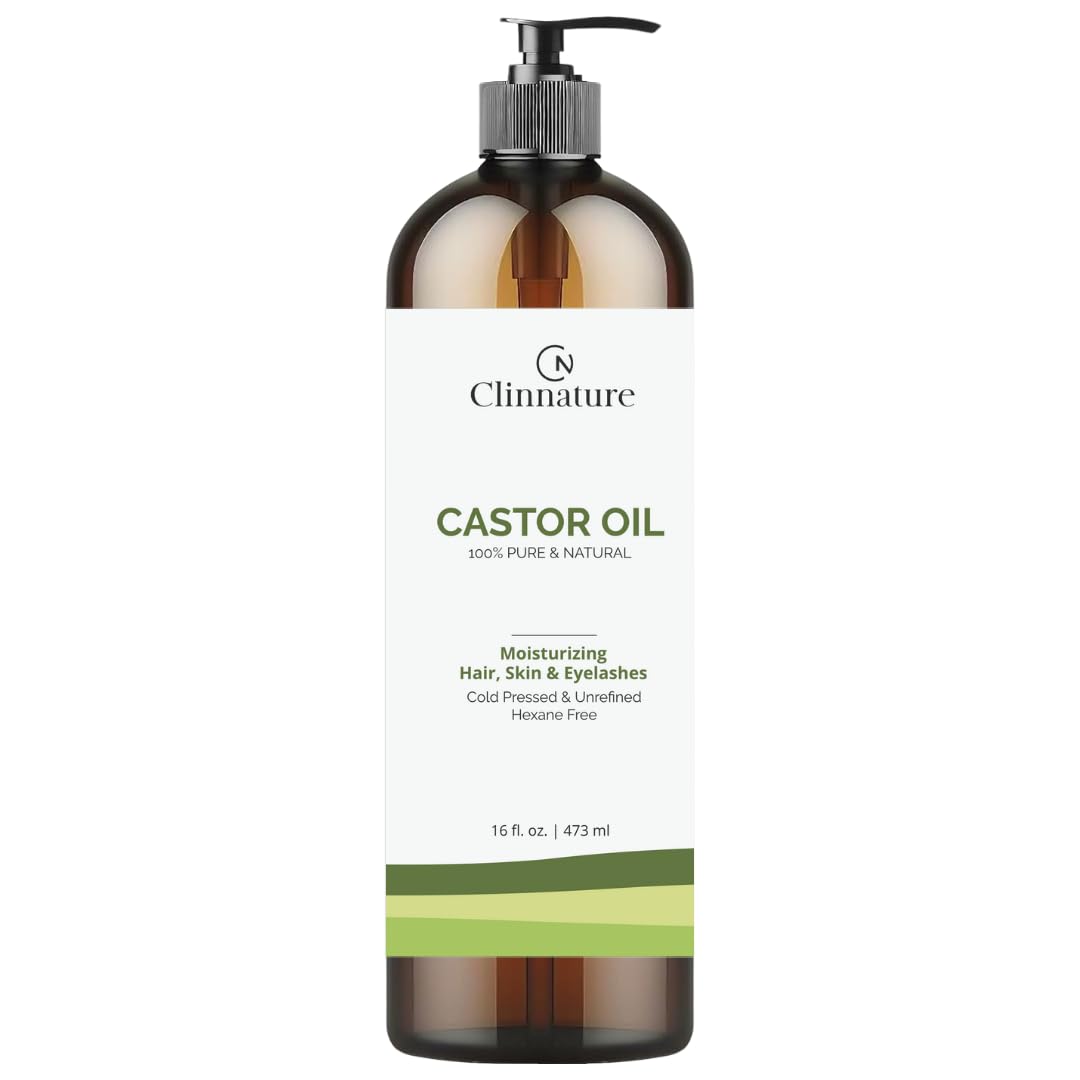 Castor Oil 16 oz for Hair & Eyelash Growth | Aceite de Ricino Grande — Cold-Pressed, Hexane-Free, Large Glass Bottle with Dropper