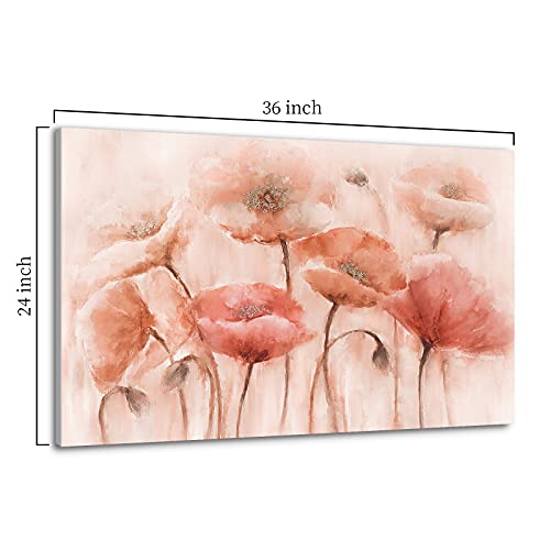 Znz Vibrant Poppy Flowers Blossom Print Wall Art Pink Orange Color Canvas Wall Art For Bathroom Decor Large Size 24 X 36 Inches Handmade Paintings With Texture Floral Canvas Wall Art For Living Room Hotel Bedroom Office Bouquet Decoration #TOP1