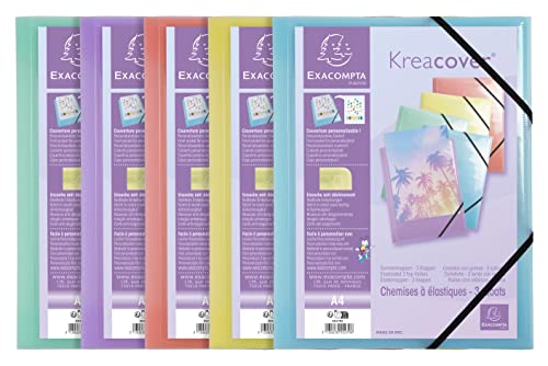 Chemises à élastiques Kreacover Exacompta Réf 55279E pochettes 3 rabats polypropylène