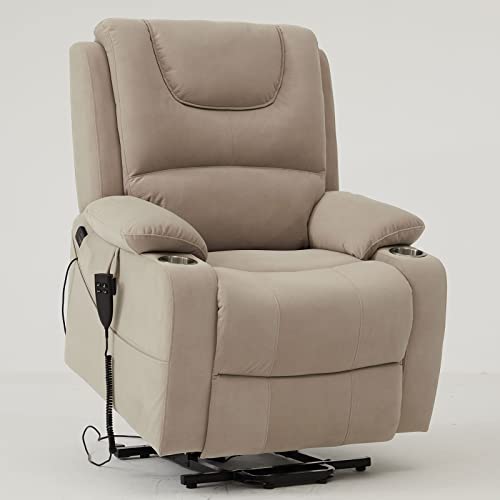 Gold Thumb Dual Motor Lift Chair Infinite Position Power Recliner For Elderly Electric Chair With Vibration Massage And Heating Matte Velvet Cup Holder Add Pillow 9196(Pale Brown) #TOP3