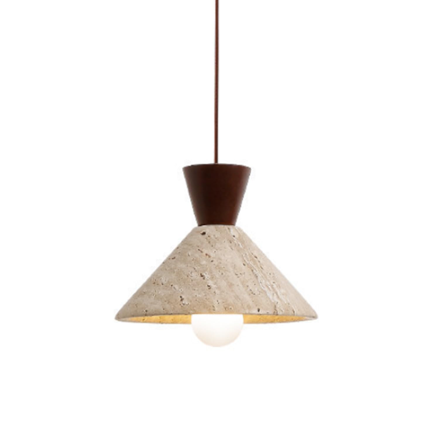 MTNROO Yellow Travertine Pendant Ceiling Lamp 7.0 in Hanging Chandelier Natural Porous Travertine Stone and Wood Art Decoration Lamp Body Wabi-Sabi Art Vintage for Commercial Bedroom Dining Room
