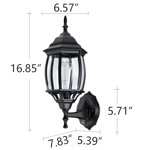 Image of 16.8 Inch Outdoor Porch Light Dusk to Dawn, Black Outside Lights for House Outdoor Exterior Wall Sconce with Dusk to Dawn Sensor, Black Wall Lantern for Porch Garage,Front Door,E26