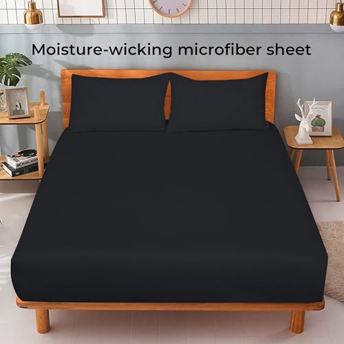Image of Royale Linens Fitted Sheet Full - Ultra Soft 1800 Brushed Microfiber - Hotel Luxury Bottom Sheets - Wrinkle Free & Fade Resistant - Deep Pocket Fitted Sheet Only (Full, Black)