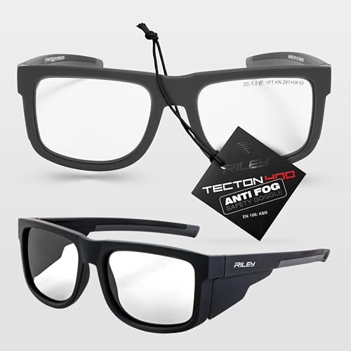 Riley Navigator Safety Glasses for Work – Anti-Fog, Anti-Scratch Eye Protection Glasses, UV Safety Sunglasses for Men, Impact Resistant, Adjustable Fit - Clear Lens