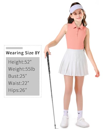 Image of Soneven Girls Sleeveless Polo Shirts Button UP Golf Tennis T-Shirts with Collared Quick Dry Tank Tops for 4-14 Years