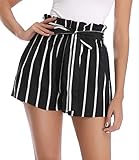 MISS MOLY Pantalones Cortos Mujer Rayas Verano con Pretina Elástica Cintura Alta Pantalones Negro Large