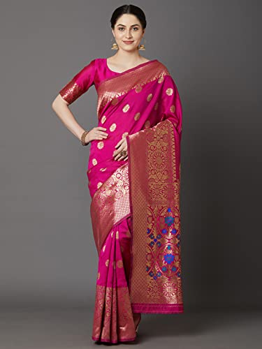 Image of AKHILAM Women's Kanjivaram banarasi silk Woven Design Saree With Unstitched Blouse Piece Saree With Un-Stiched Blouse