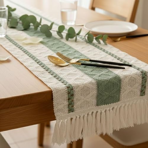 Image of HomeCloud Croshia Woven Table placemat - Heat Resistant, Washable Table Decoration for Dining, Office, Kitchen, Hotel, and Home (Runner White Green, Set of 1)