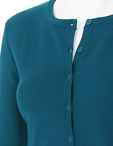 Image of Women's 3 /4 Sleeve Crew Neck Button Down Stretch Knit Cardigan Sweater (S-3XL)