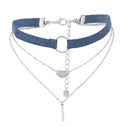 Jules Smith Layered Denim Choker Necklace for Women - Triple Layered Choker Necklace