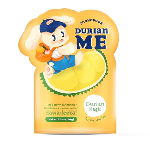Berryme – The Magical Durian Gummy, Made with Real Durian, Yummy Chewy Fun, Naturally Fruity, Gluten-Free, Vegan, Happy Tummy, Soft, Sweet & Totally Fun 5.3oz(150gram)- A Gummy That Brings Smiles.