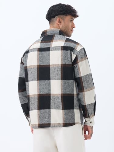 Image of The Souled Store Plaid: Men and Boys Full Sleeves Spread Collar Cotton Twill Warm Durable Heavy Winter Oversized Shackets