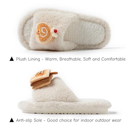 Cute Fuzzy Slippers for Women Men, Fluffy Open Toe Womens Mens Plush House Slippers2