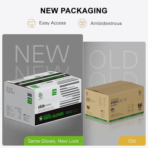 Image of Black Vinyl Gloves, Food Grade Gloves Disposable Latex Free & Powder Free, Guantes for Cleaning Cooking Food Prep