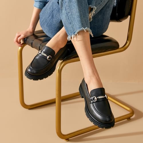Image of BEAU TODAY Womens Platform Loafers, Leather Penny Loafer Shoes