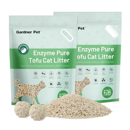 Gardner Pet Lettiera per Gatti di Tofu con Enzimi, Lettiera per Gatti Agglomerante Scaricabile nel WC, Bassa Polvere, Controllo dell'Odore,Naturale a Base Vegetale con Rapido Assorbimento, 9L x 2