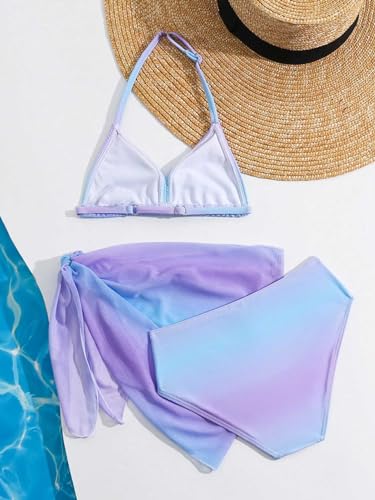 WDIRARA Toddler Girl's 3 Piece Swimsuit Set Halter Triangle Bikini Ombre Bathing Suits Swimwear with Cover Ups2