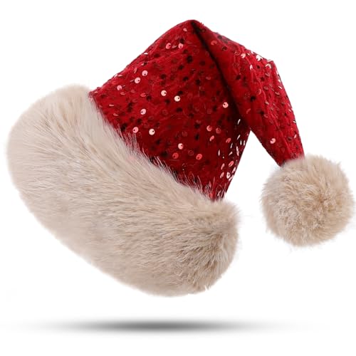 CITÉTOILE Erwachsener Weihnachtsmütze, Glänzende Nikolausmütze,...