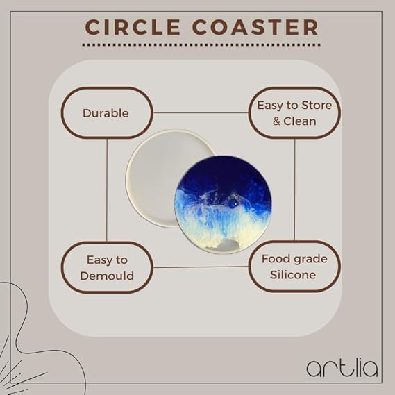 Artlia Premium Resin Art Silicone Mould | Epoxy Mould for DIY Crafts and Jewellery | Round Circle Coaster Silicone Moulds | Multipurpose Art and Craft Making Durable Mold (Pack of 4) 1