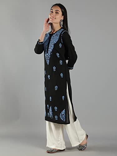 Image of Seva Chikan Hand Embroidered Lucknowi Chikankari Cotton Kurta Kurti for Womens SCL4219
