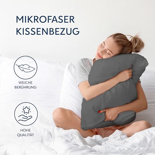 Kissenbezug 50x70 Anthrazit 2er Set Mikrofaser Oeko-TEX Zertifiziert Dreamzie - Kopfkissenbezug 50x70 Weich