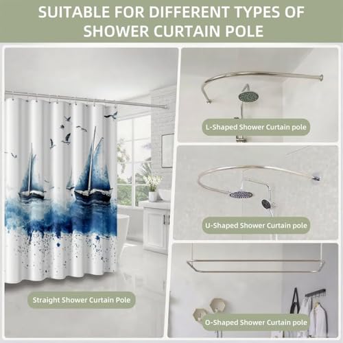 Rideau de douche marine lesté en polyester haut de gamme lavable en machine