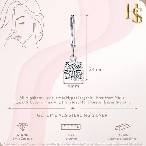 Image of HighSpark Women's 925 Silver Dangling Lever Back Solitaire Earrings | 92.5 Sterling Silver And Diamond Like Brilliance Sparkling Zirconia | Lovely Gift - Dangling Leverback