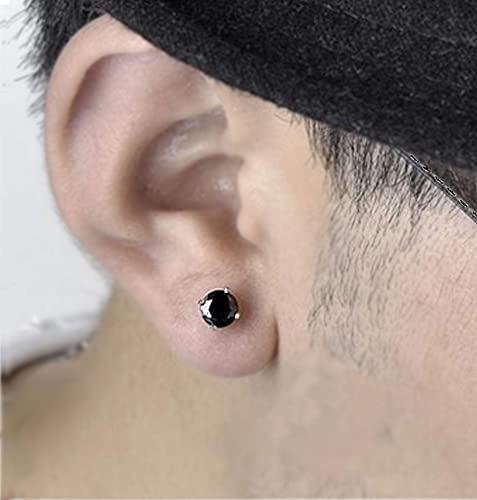 Mens Black Earrings Black Onyx Studs 925 Sterling Silver Black Earrings For Men Medium Mens Studs Round Mens Stud Earrings 6Mm Mens Jewelry Faceted Studs #TOP1