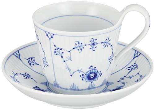 Royal Copenhagen 1017176 Blue Fluted Plain High Handle Cup & Saucer, 8.5 fl oz (240 ml), Wedding Gift