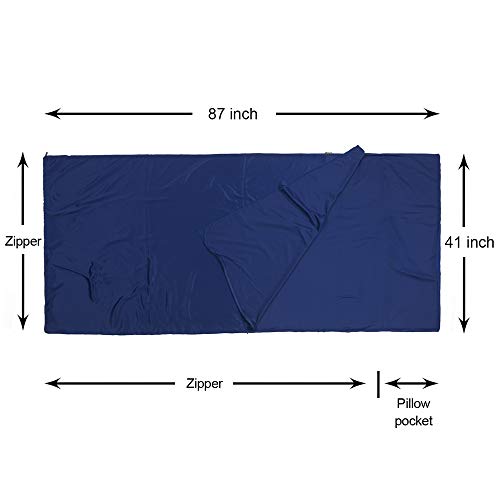 Browint Sleeping Bag Liner with All Around Two-Way Zipper, Travel Sheet with Pillow Pocket, 87"x41" Extra Wide Travel Sleep Sheet for Hotel, Lightweight, Super Soft Silky Fiber Camping Sheet, Multifun - Thumbnail 7