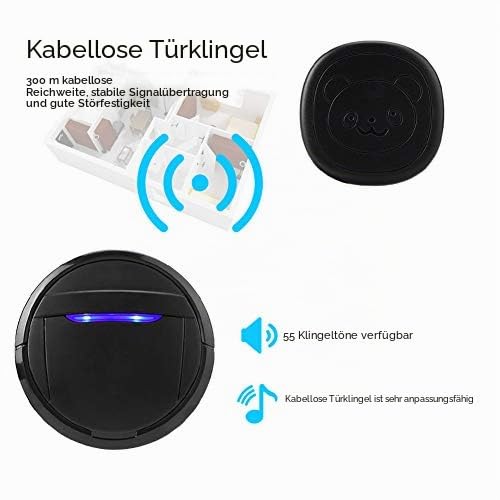 Hundetürklingel, Funk IP55 Wasserdichte Hundeklingel mit Touch Taste für das Hundetraining, Multifunktional Trainingsglocke Türklingel/SOS Anrufer enthalten 2 Sender 1 Empfänger(EU)