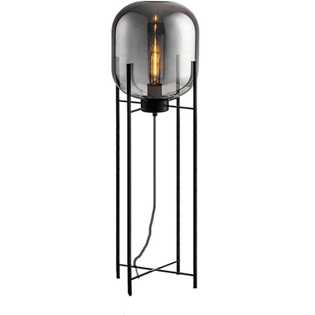Lámpara de pie industrial de vidrio gris para un salón moderno y acogedor
