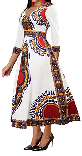Image of VisiChenup African Print Dress for Women Casual Midi Dress