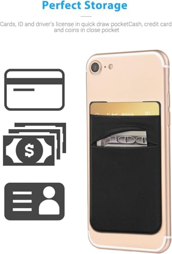 Image of Mizi (2 Pack Adhesive Phone Stretchy Wallet, Card Holder for Back of Phone Stick on Phone Cases for iPhone /Android /Samsung Galaxy - Grey
