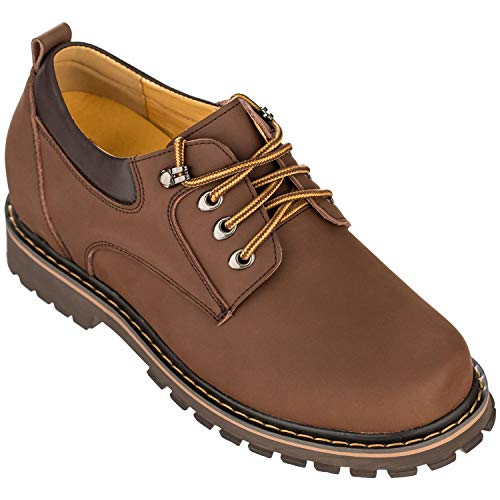 TOTO Men's Invisible Height Increasing Elevator Shoes - Brown Leather Lace-up Casual Loafers - 3.2 Inches Taller - F70272 - Size 10 D(M) US