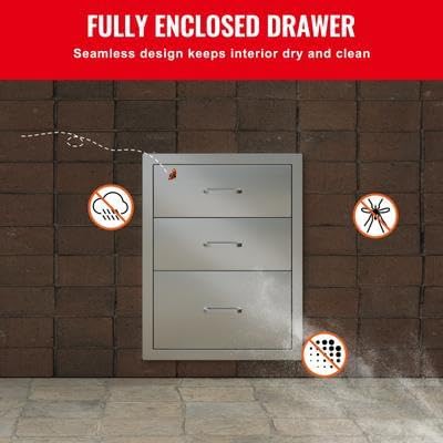 Happybuy 18x23 Inch Stainless Steel Triple Access BBQ Drawers with Chrome Handle for Outdoor Kitchens