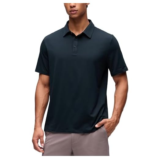 CRZ YOGA Cloud Jersey Polo Shirts for Men - Midweight Golf Short Sleeve Tops Soft Athletic Casual T-Shirts True Navy L